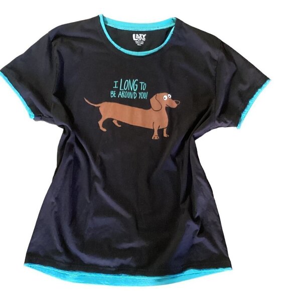 Lazy One Graphic Tee Dachshund Wiener Dog "I Long to be Around You" Sz L #109N - Picture 5 of 9